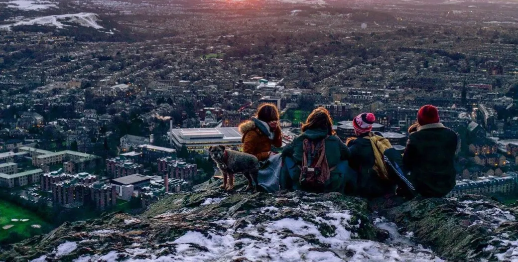 Students watching sunset